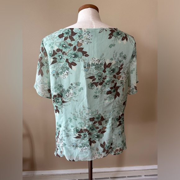 Y2K mint and brown flutter sleeve top - Picture 3 of 4